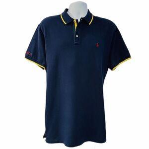 Polo Ralph Lauren Custom Fit Polo Shirt - Navy with Yellow Accents Size - XL
